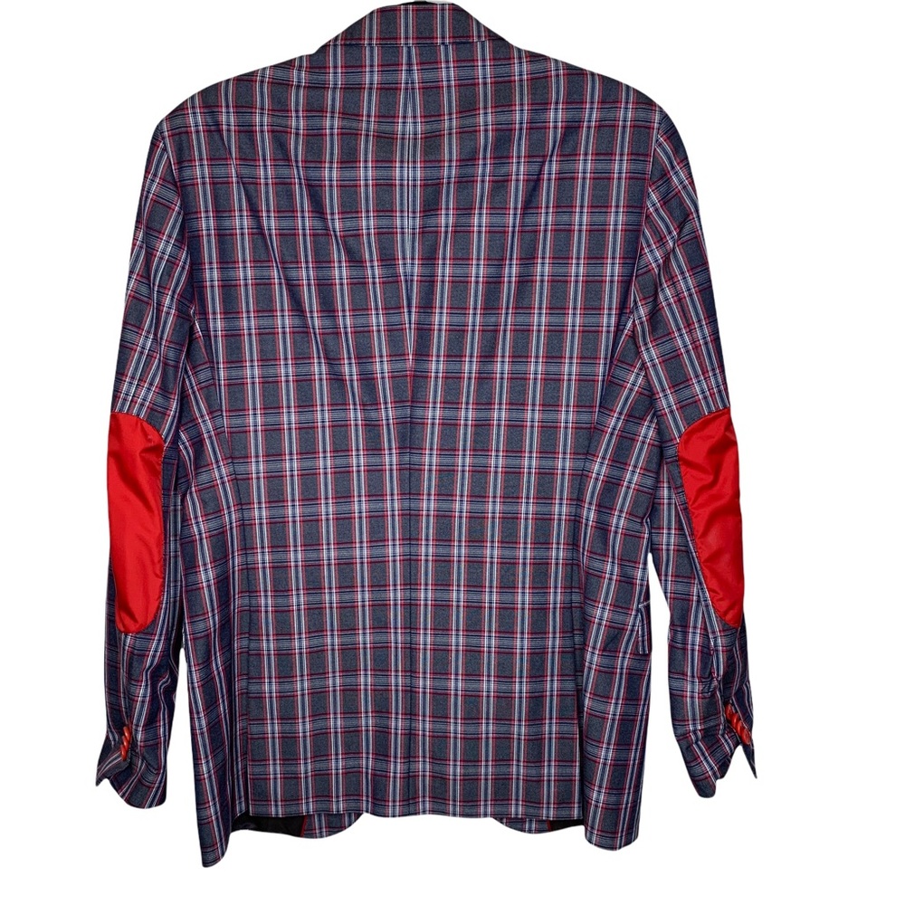 HUGO BOSS Men’s Plaid Blazer with Red Elbow
